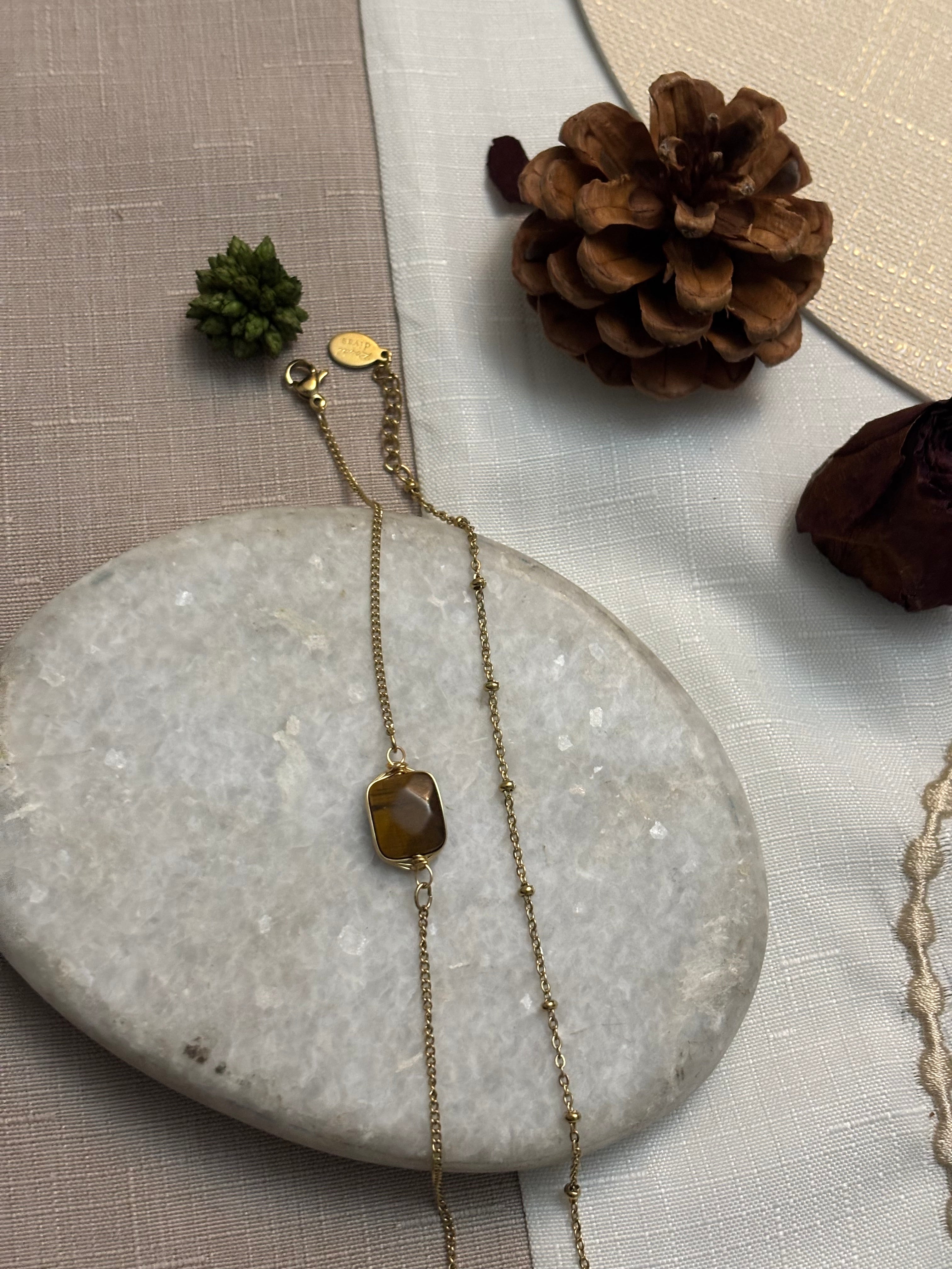 Bracelet Œil de Tigre Plaqué Or