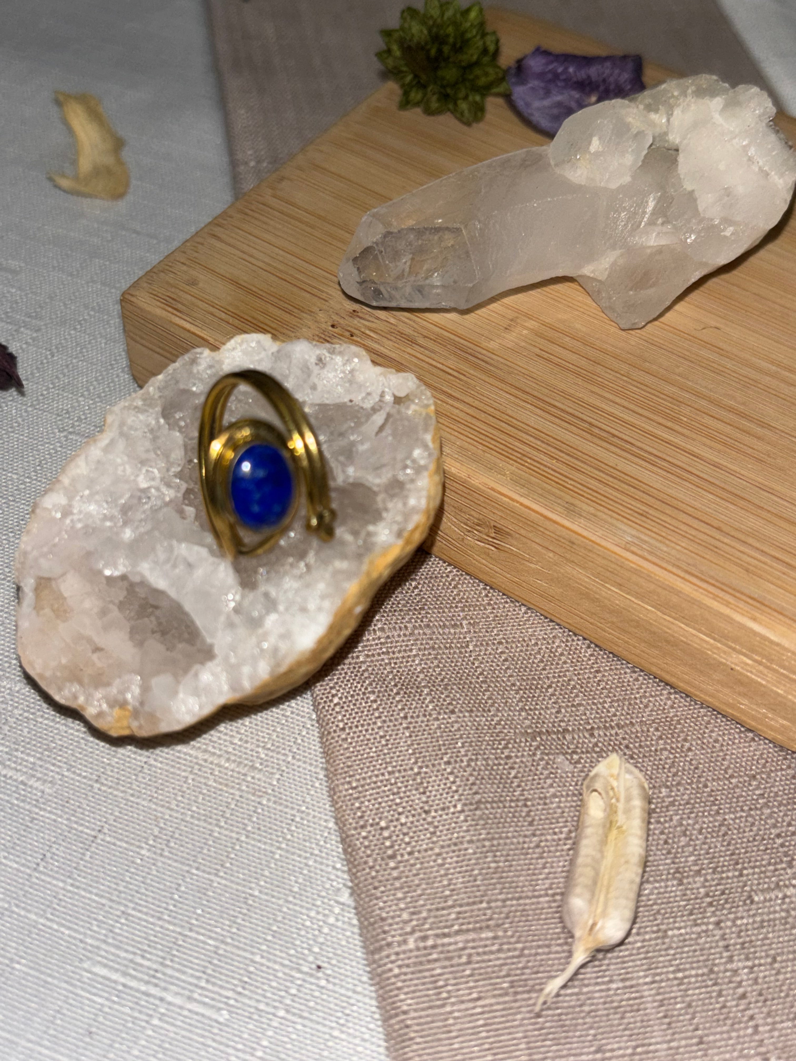 Bague Sodalite en Laiton Réglable - Pierre Naturelle Bleue