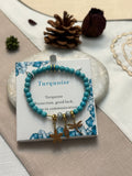 Bracelet en Howlite Turquoise Élastique avec Charme Doré