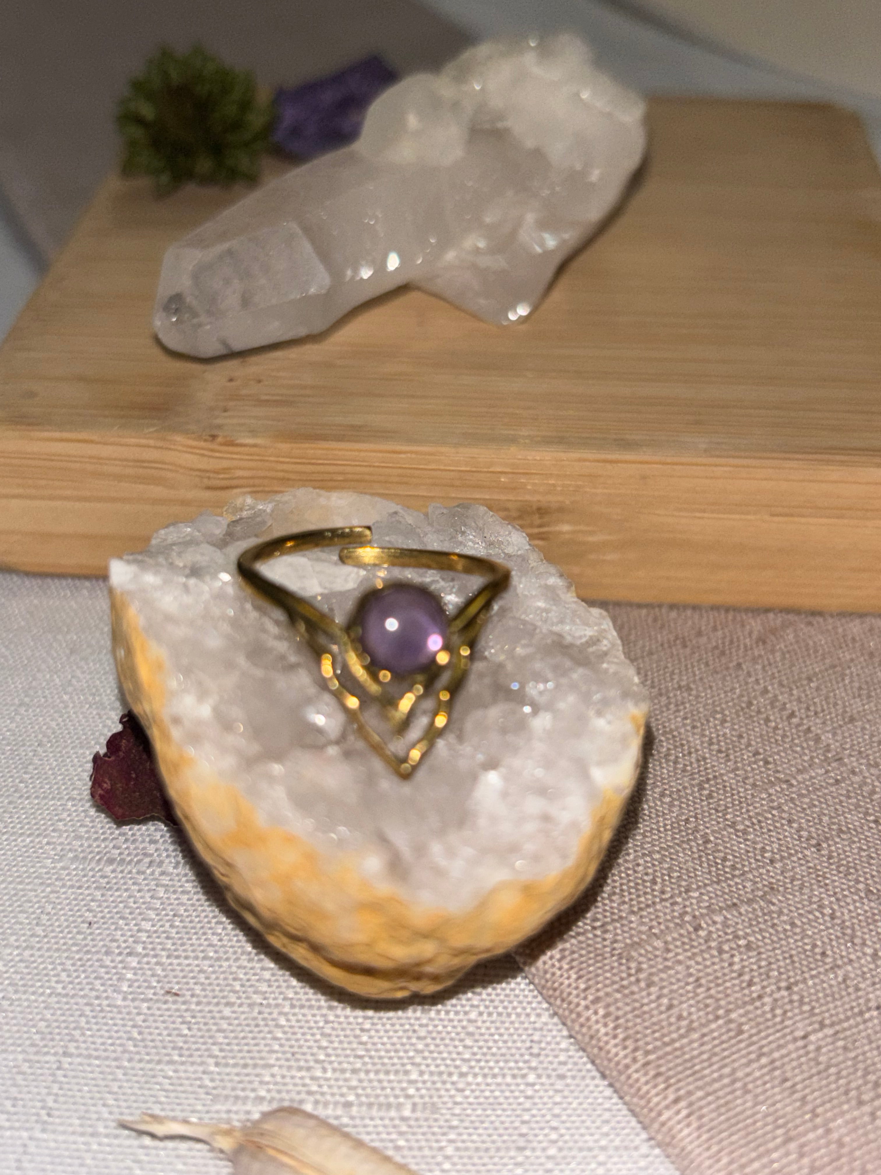 Bague Améthyste Naturelle en Laiton